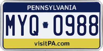 PA license plate MYQ0988