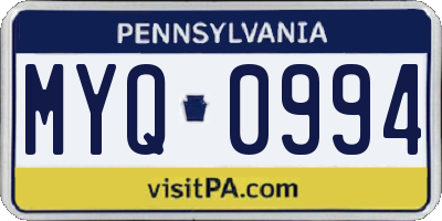 PA license plate MYQ0994