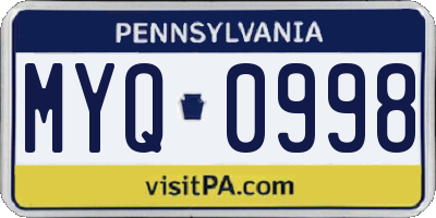 PA license plate MYQ0998