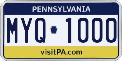 PA license plate MYQ1000