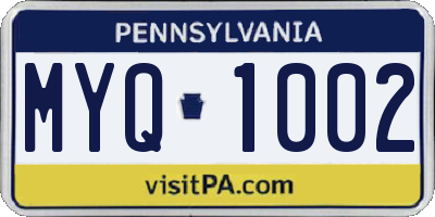 PA license plate MYQ1002