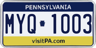 PA license plate MYQ1003