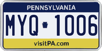 PA license plate MYQ1006
