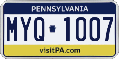 PA license plate MYQ1007