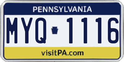 PA license plate MYQ1116