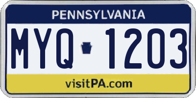 PA license plate MYQ1203