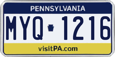 PA license plate MYQ1216