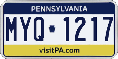 PA license plate MYQ1217