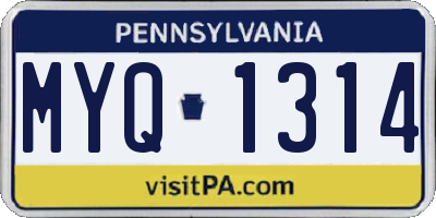 PA license plate MYQ1314