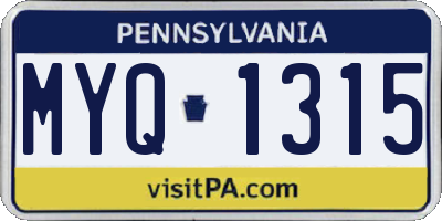 PA license plate MYQ1315