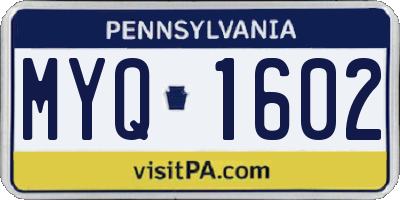PA license plate MYQ1602