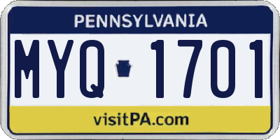 PA license plate MYQ1701