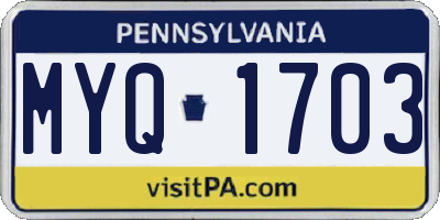 PA license plate MYQ1703