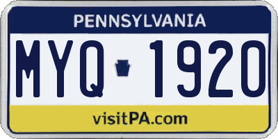 PA license plate MYQ1920