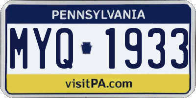 PA license plate MYQ1933