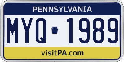 PA license plate MYQ1989