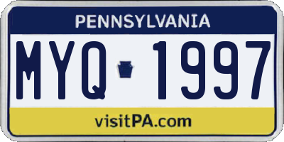 PA license plate MYQ1997