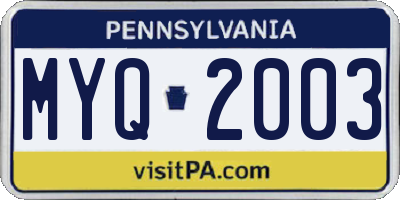 PA license plate MYQ2003