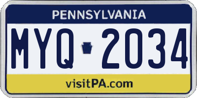 PA license plate MYQ2034