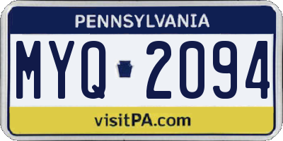 PA license plate MYQ2094
