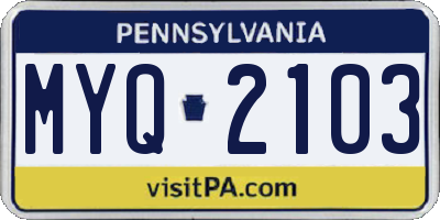 PA license plate MYQ2103