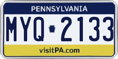 PA license plate MYQ2133