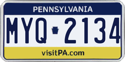 PA license plate MYQ2134
