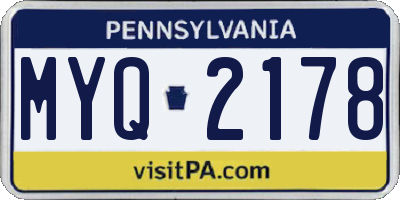 PA license plate MYQ2178