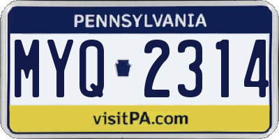 PA license plate MYQ2314