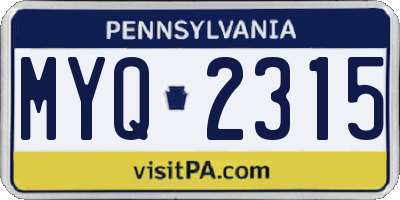 PA license plate MYQ2315