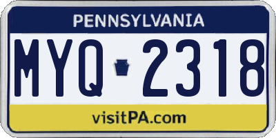 PA license plate MYQ2318
