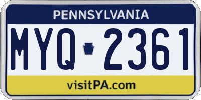 PA license plate MYQ2361