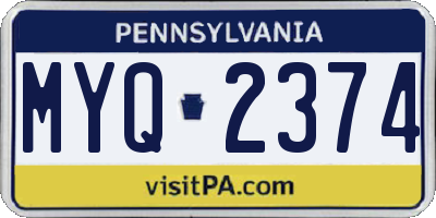 PA license plate MYQ2374