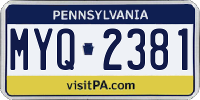 PA license plate MYQ2381