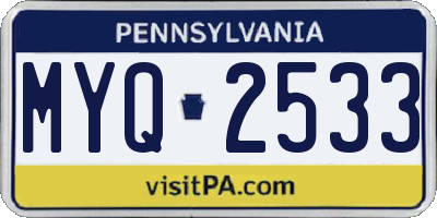 PA license plate MYQ2533
