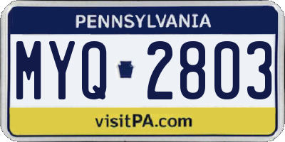 PA license plate MYQ2803