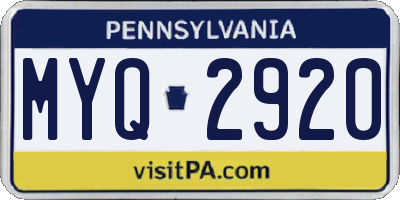 PA license plate MYQ2920