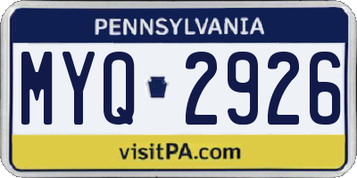 PA license plate MYQ2926