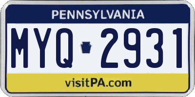 PA license plate MYQ2931