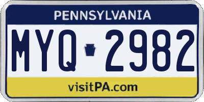 PA license plate MYQ2982