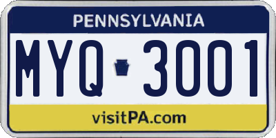 PA license plate MYQ3001