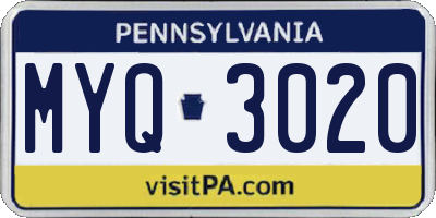 PA license plate MYQ3020
