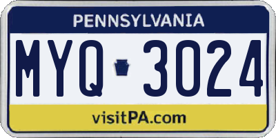 PA license plate MYQ3024