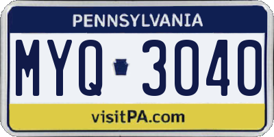 PA license plate MYQ3040