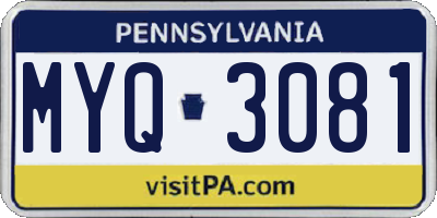PA license plate MYQ3081
