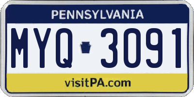PA license plate MYQ3091
