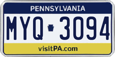 PA license plate MYQ3094
