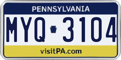 PA license plate MYQ3104