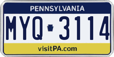 PA license plate MYQ3114