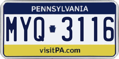 PA license plate MYQ3116